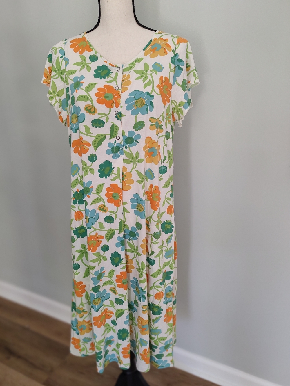 Gudren Sjoden Floral Organic Cotton Modal Boho Dress With Pockets M